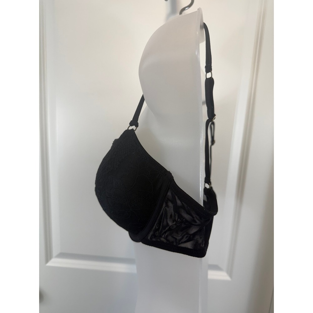NWT BeMe New York Lace Demi Bra Black 36C Underwire Floral Dentelle Sheer Gothic - Picture 11 of 14